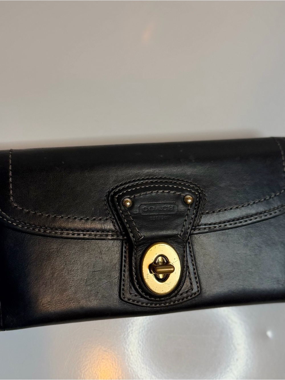Coach Black Leather Turnlock Wallet Clutch legacy